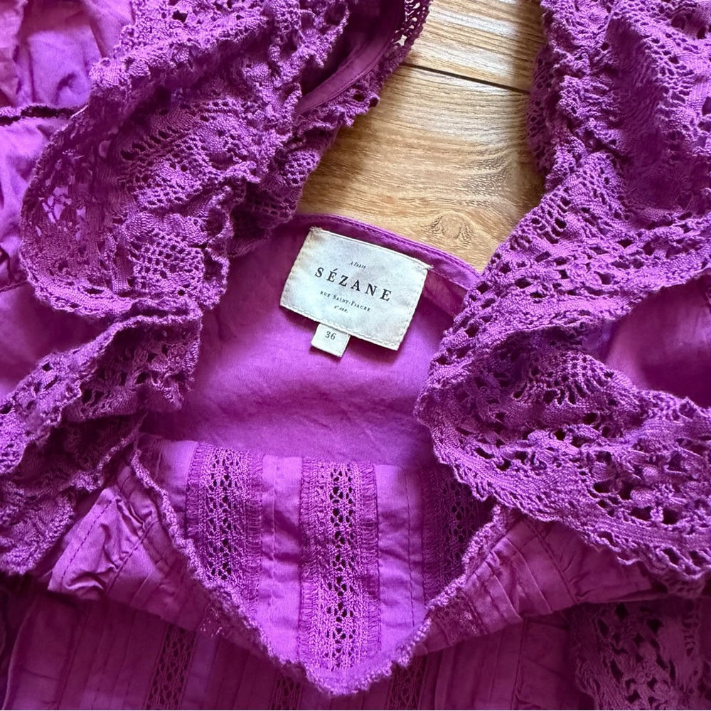 Sezane lexy ruffled square neck orchid eyelet top - Picture 6 of 9